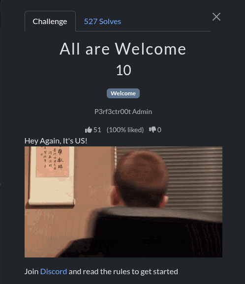 welcome challenge flag on discord